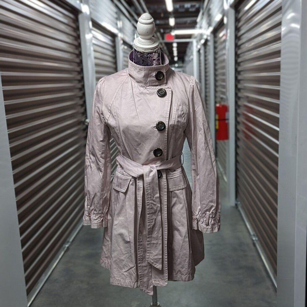 Vintage 7th Street NY Pink Size 4 Women's Trench Jacket Coat with Belt Old Money